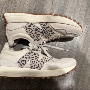 New Balance Cream and Leopard Print Sneakers